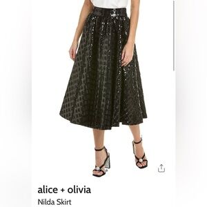 Alice & Olivia Nilda Skirt Black Sequined Midi Skirt
